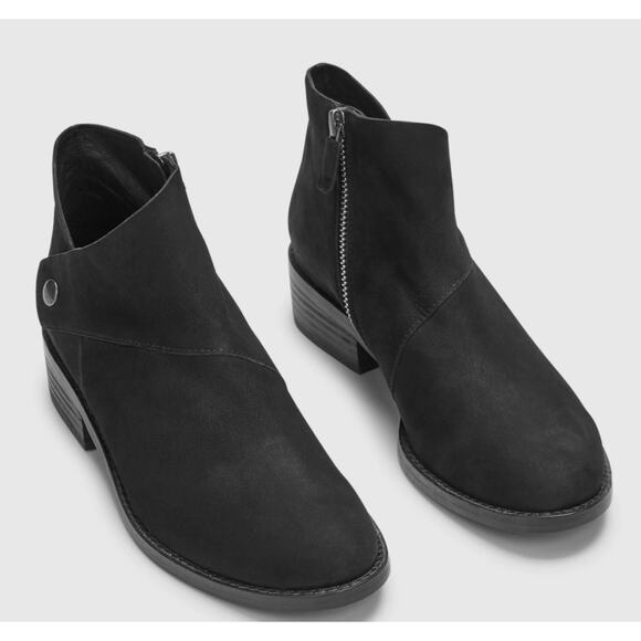 Eileen Fisher Billie Tumbled Nubuck Booties 7.5 Black NWOT Boots Ankle Side Snap - Picture 2 of 8